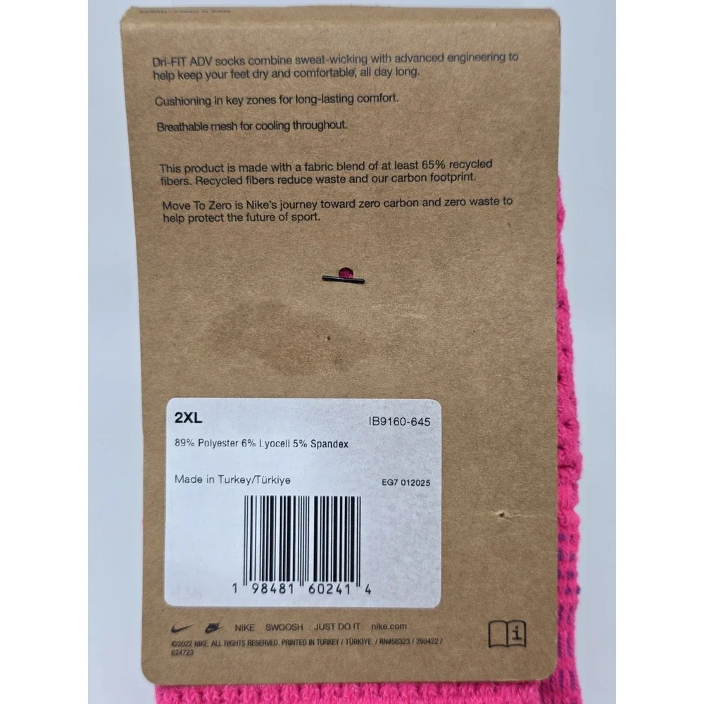 Nike Unicorn Kay Yow Pink Dri-Fit ADV Socks Mens Size 15-18 IB9160-645 New